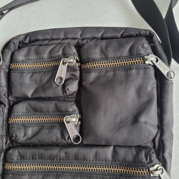 Y2K Esprit Nylon Crossbody Utility Bag Techwear Multi Zipper Pocket Black - Picture 4 of 14